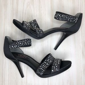 Nina Rhinestone Black Satin Heels  size 9 Conditio